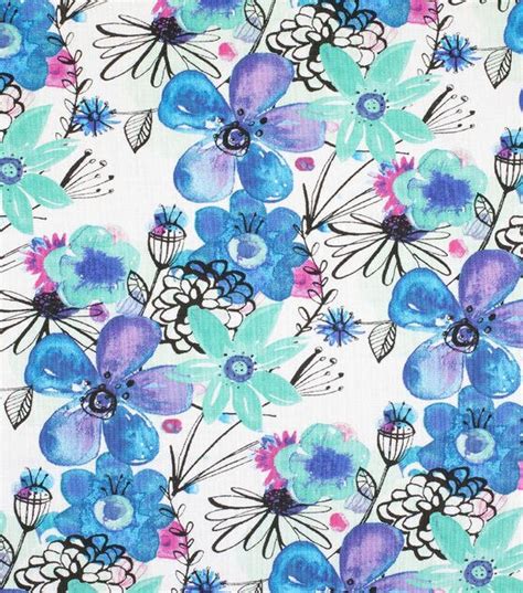 Novelty Cotton Fabric Blue Sketched Large Floral Joann