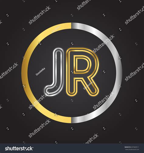 JR Letter Logo In A Circle Gold And Silver Royalty Free Stock Vector