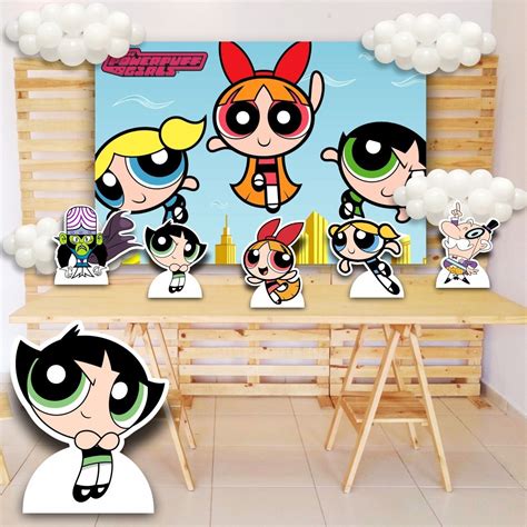 Decoração Super Poderosas Simples - Kit display Decoração Meninas Super Poderosas + Painel Lona Impressa 1 ...
