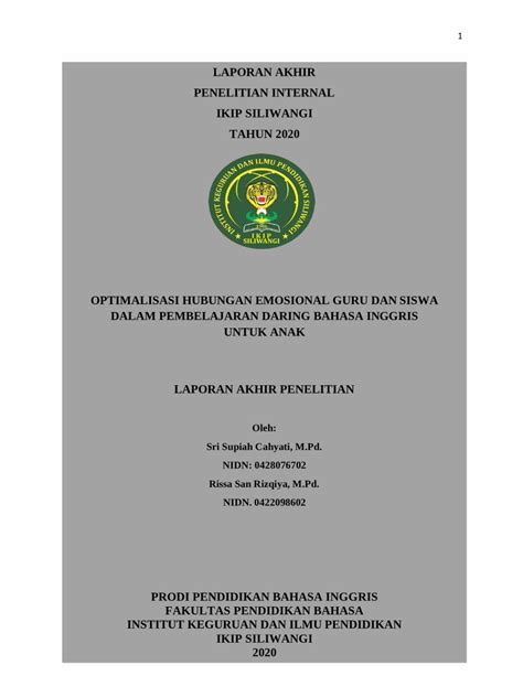 PDF LAPORAN AKHIR PENELITIAN INTERNAL IKIP SILIWANGI TAHUN