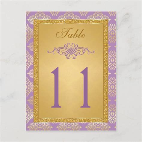 Lilac Faux Glitter Damask Table Number Postcard Zazzle