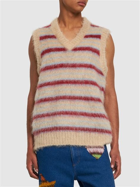 Marni Striped Mohair Blend Knit V Neck Vest Marni