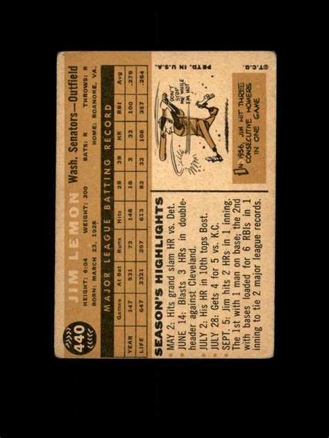 1960 Topps Baseball 440 Jim Lemon STARX 2 5 G VG LS809609 EBay