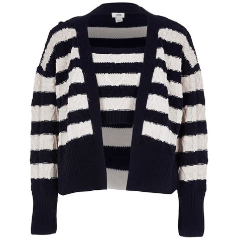 River Island Womens Cardigan And Bralet Set Navy Stripe Knitted