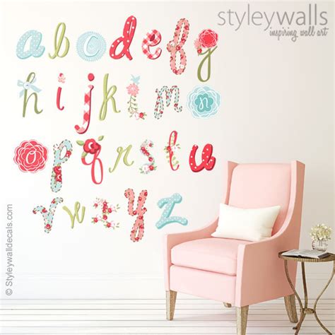 Alphabet Wall Decal, Alphabet Wall Sticker, Letters Wall Decal, Floral ...