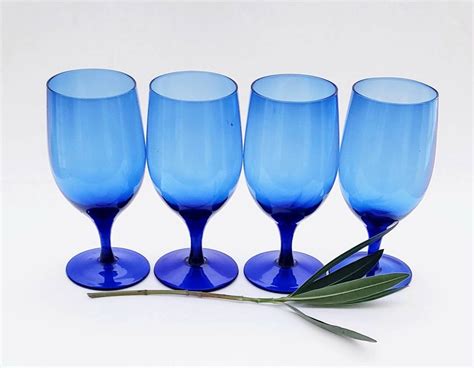 Vintage Cobalt Blue Wine Glasses Set Of Four Mcmvintage Mid Century Modern Barware Cobalt Blue