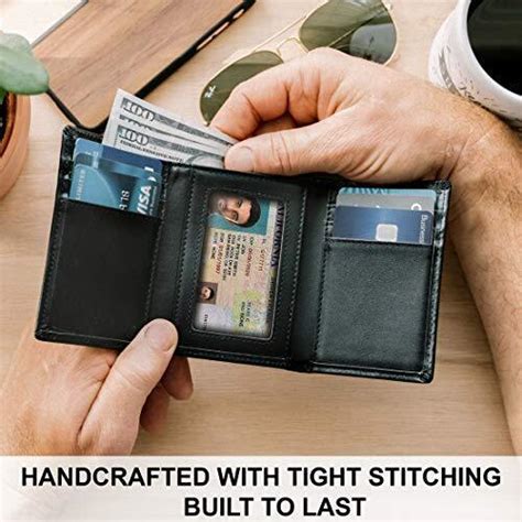 Men S Trifold Wallet Top Grain Leather RFID Blocking Extra Capacity