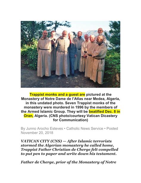 Trappist Monks And A Guest Are Pictured At The Monastery Of Notre Dame