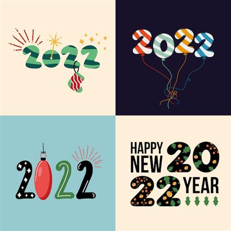 Premium Vector New Year Four Icons