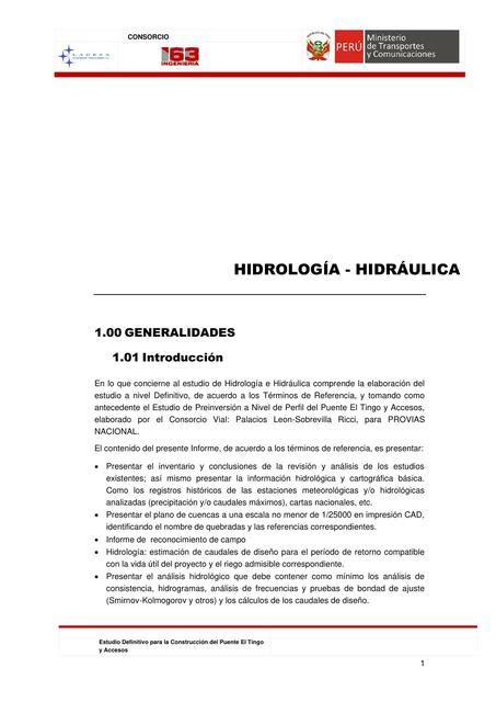 Hidrología hidráulica INGENIERIA CIVIL uDocz