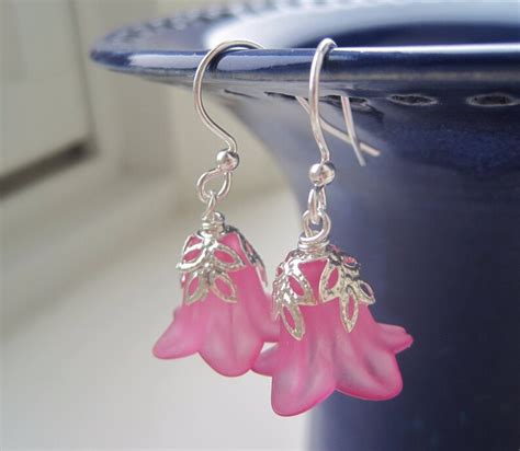 Hot Pink Earrings Lucite Flower Earrings Lucite Flower Etsy