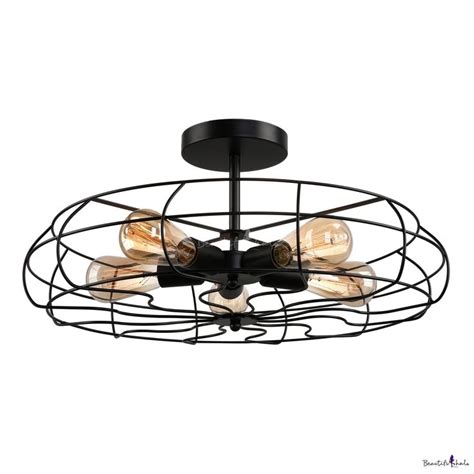 Loft Industry Wrought Iron Fan Close to Ceiling Light 5 Light Black ...