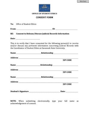 Fillable Online Savannahstate CONSENT FORM Savannah State University