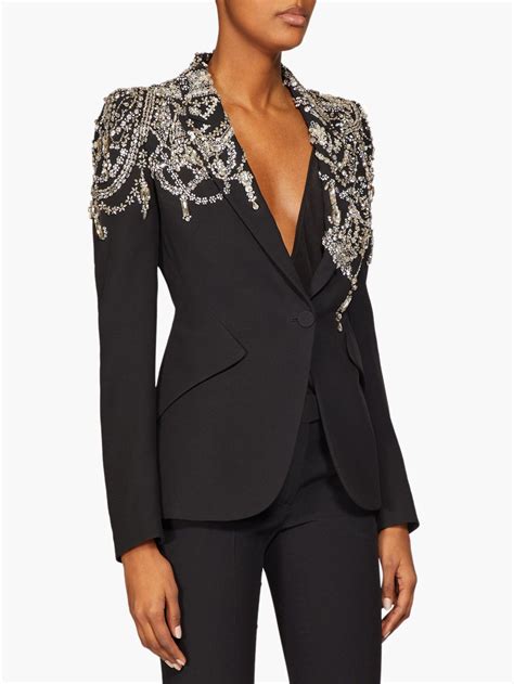 Alexander Mcqueen Crystal Embellished Single Breasted Crepe Blazer In