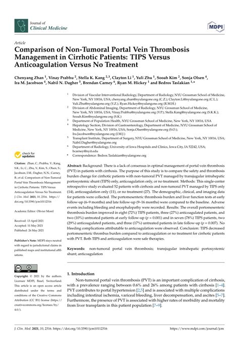 Pdf Comparison Of Non Tumoral Portal Vein Thrombosis Management In