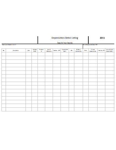 Free Depreciation Worksheet Samples Templates In Pdf Ms Word