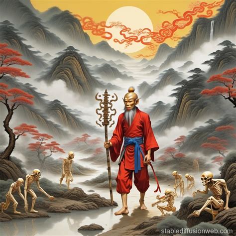 Sun Wukong's Valley of Human Bones Walk | Stable Diffusion en línea