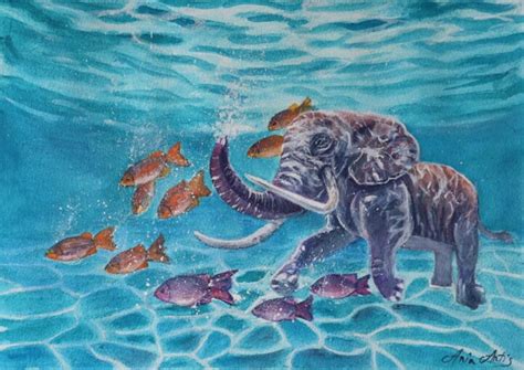 Schwimmender Elefant Peinture Par Aria Artis Artmajeur