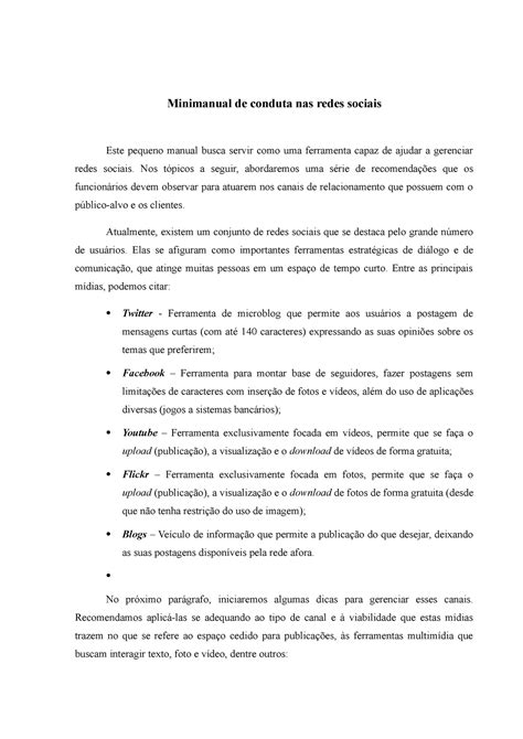 Minimanual De Conduta Nas Redes Sociais Para Empresas Minimanual De