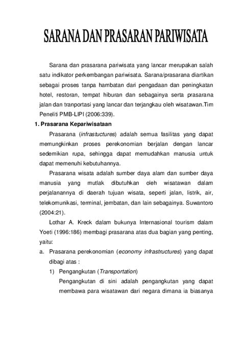 (PDF) Kriteria Prasarana dan Sarana Pariwisata