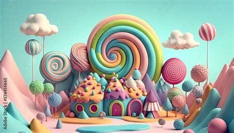 Candyland Dreams 3d Cute Illustration Of Rainbow Colored Fantasy