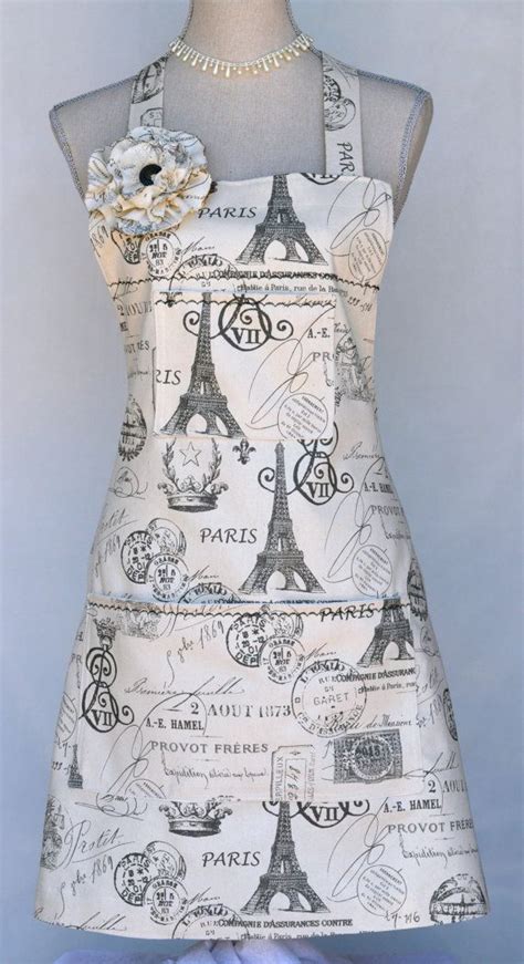 Reserved For Dh Paris Script Print Womens Full Apron French Etsy In