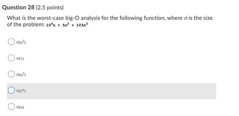 Solved Question Points What Is The Worst Case Big O Chegg