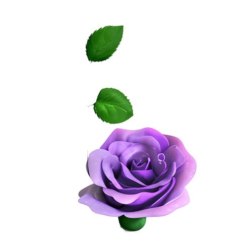 Large Open Purple Galaxy Rose With Stem And Leaves Glitter · Creative