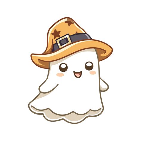 Cute Ghost Wearing Witch Hat Costume Vector Illustration Clipart