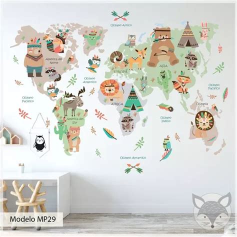 Vinilos Decorativos Infantiles Mapamundi Mapa Nordico Tipi En Venta En