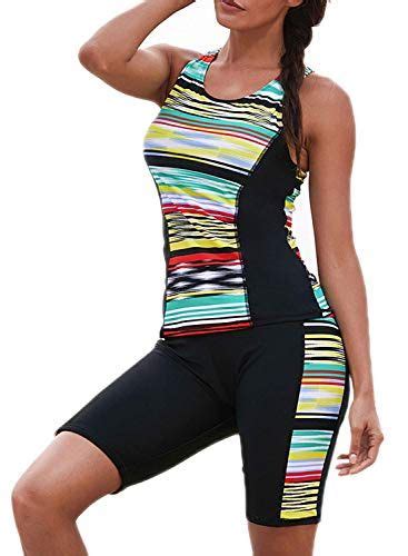 Aleumdr Womens Racerback Color Block Print Tankini Swimsuits With Swim