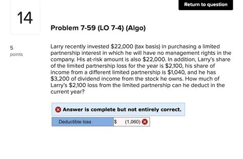 Solved Return To Question 14 Problem 7 59 LO 7 4 Algo 5 Chegg