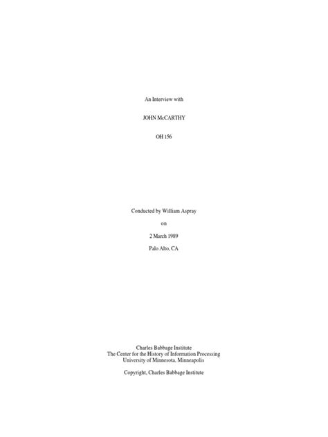 An Interview With John McCarthy (1989) | PDF | Artificial Intelligence ...