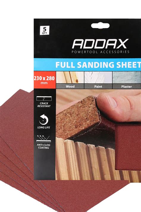 Pack Of 5 Addax Sanding Sheets Assorted Grit 80120180 Red