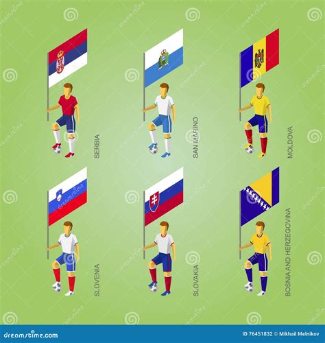 Football Players with Flags: Slovakia, Slovenia, Serbia, San Mar Stock ...