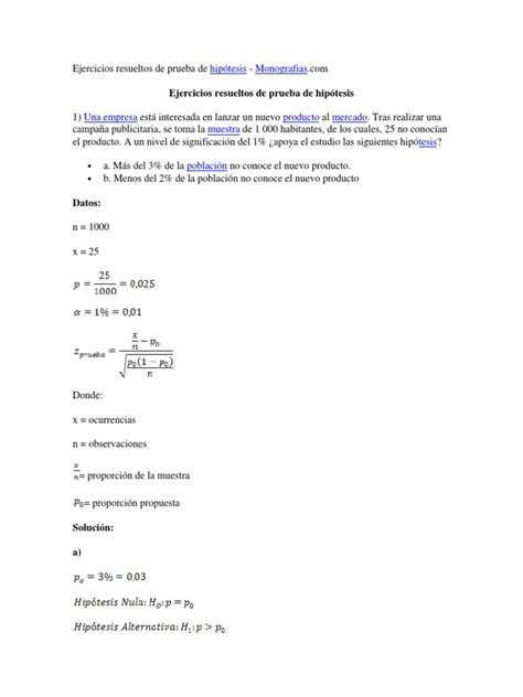 Ejercicios Resueltos De Prueba De Hipótesis Diferencia Prueba De Hipótesis Estadísticas