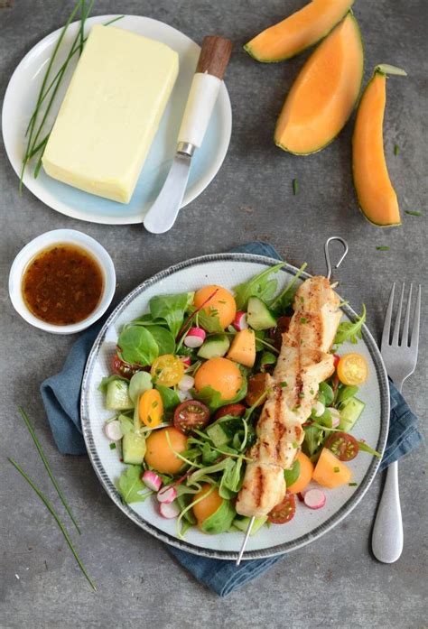 Salade au melon du Haut Poitou IGP et au poulet au beurre aillé