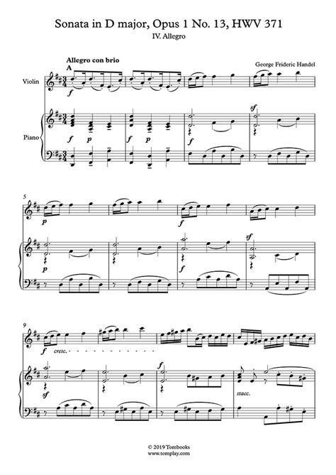 Free Sheet Music Hwv Haendel Georg Friedrich Violin Sonata In D