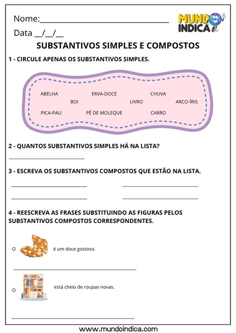 Atividades sobre Substantivos Simples e Compostos