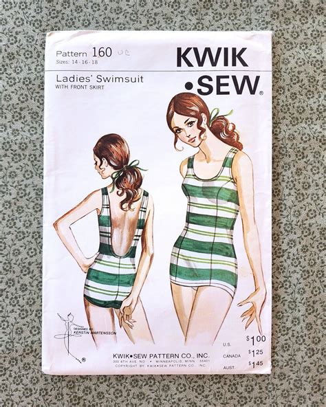 60 S Swimsuit Pattern UNCUT Kwik Sew 160 Size 14 18 Vintage One