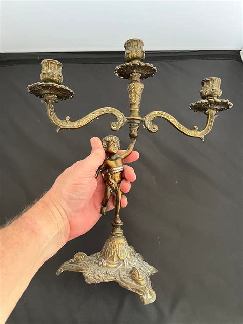 Antique Cherubim Candles Candlestick Brass Candelabra For 3 Candles Etsy