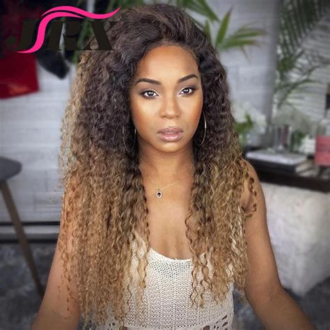 13x4 Honey Blonde Curly Lace Front Human Hair Wigs Highlight Curly Ombre Brown 27 Colored Wigs