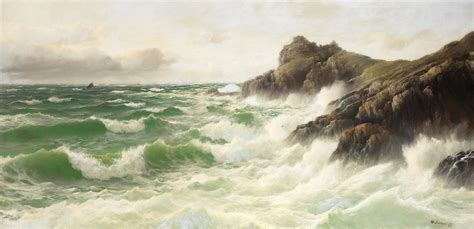 Bonhams David James British 1853 1904 Waves Breaking On The Rocky