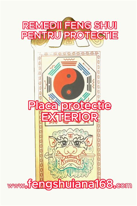 Placa Lemn Feng Shui Pentru Protectia Casei Cu Caine Fu Exterior