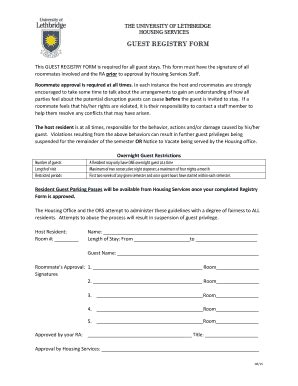 Fillable Online Uleth This Guest Registry Form Is Required For All