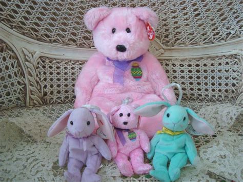 Set Of 1 Easter Ty Beanie Buddy Bear And 3 Mini Ty Basket Beanie