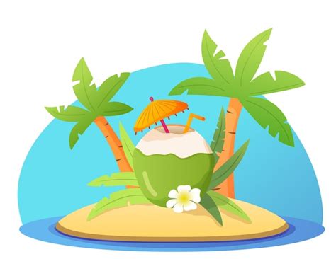 Premium Vector Fresh Summer Cocktail Of Coconuts Tropical Island With