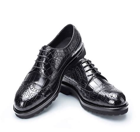 Handmade Alligator Shoes Modern Classic Brogue Lace Up Leather Lined Perforated Dress Oxfords