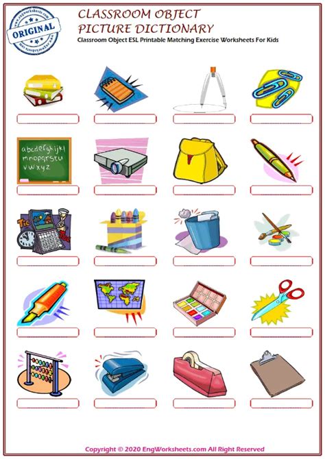 Classroom Objects Printable English Esl Vocabulary Worksheets