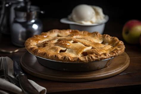 Premium AI Image | Freshly baked apple pie with ice cream generative IA